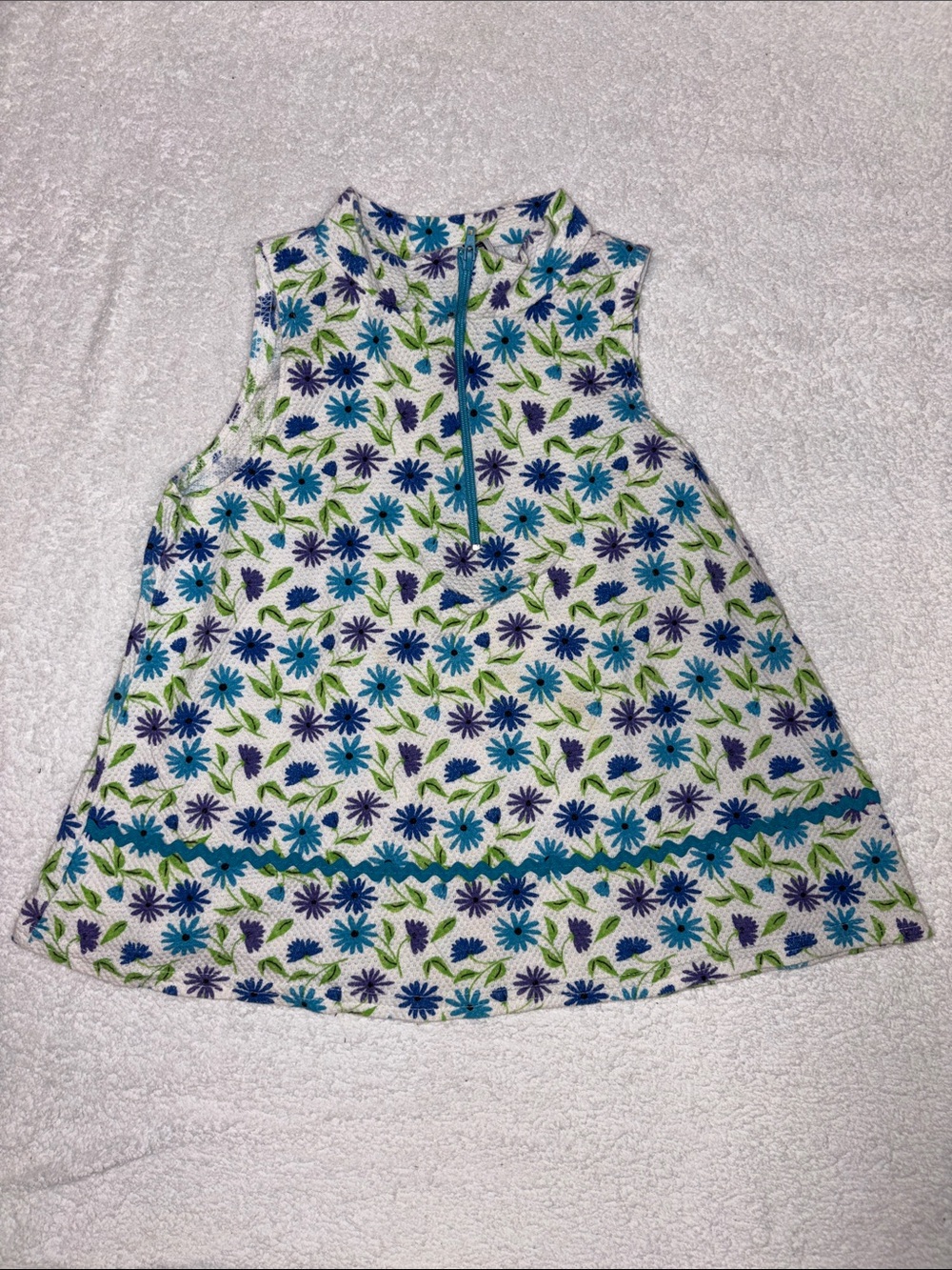 Basic Editions vintage baby doll zip tank top floral white green blue girls 5/6
